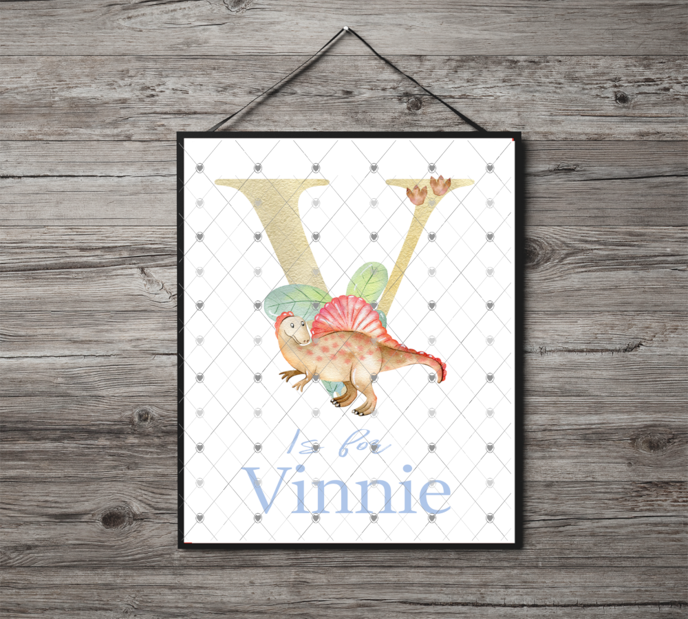 Dinosaur Initial Name Print, Letter V Custom Print, Letter V - Click Image to Close